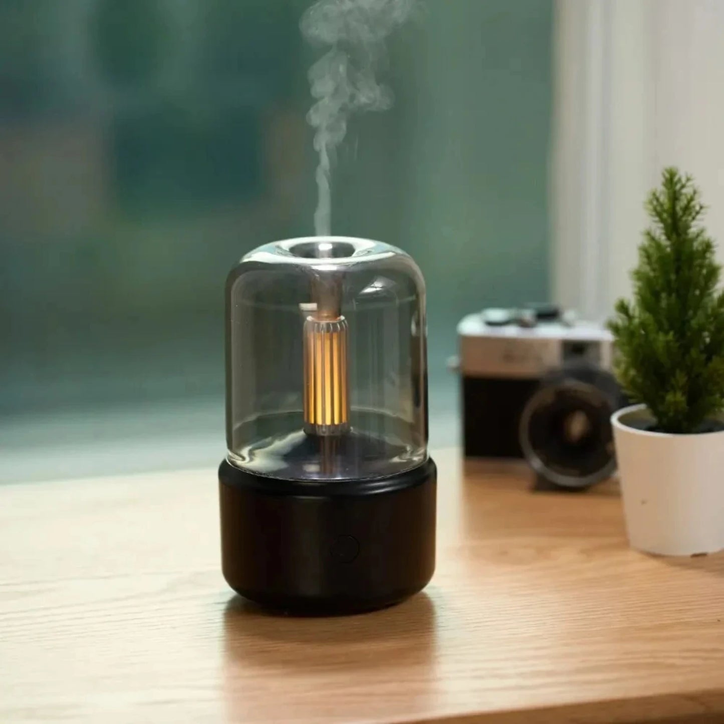 Mini humidificateur USB : brume froide, diffuseur d'huiles et veilleuse, compact et efficace. "